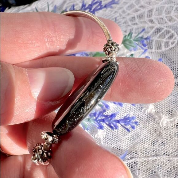 Vintage Natural Jet Black Obsidian Bracelet - Picture 3 of 10